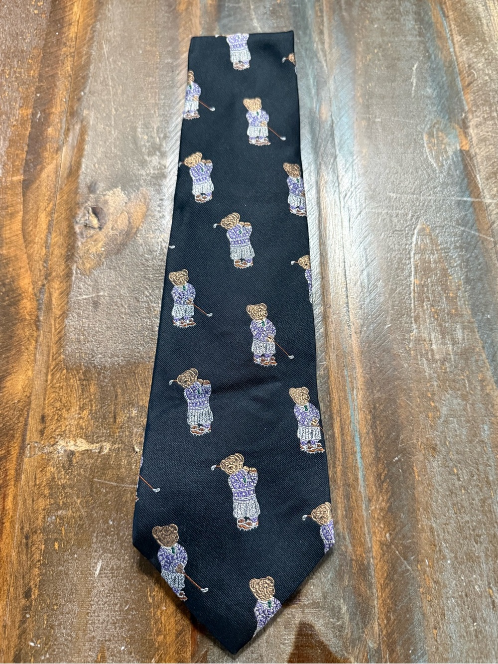 Polo Ralph Lauren Vintage 90s Polo Bear Golf 100% Silk Tie USA